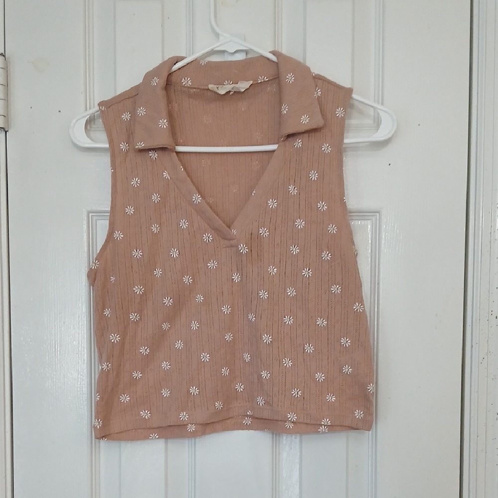 Pink Rose Tan Sleeveless Crop Tank Top